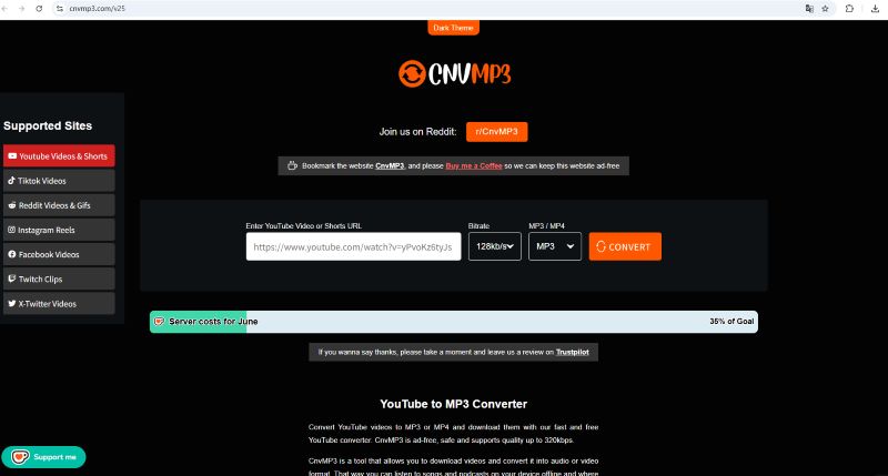 CnvMP3 download YouTube video to MP3