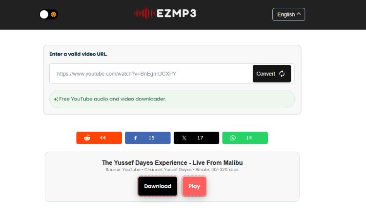 EzMP3 download YouTube video to MP3