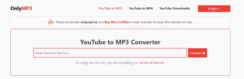 OnlyMP3 online downloader for YouTube video to MP3