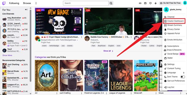 open twitch dashboard