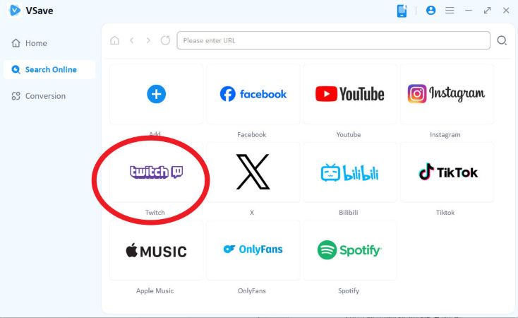 copy twitch video url and paste in vsave to search online