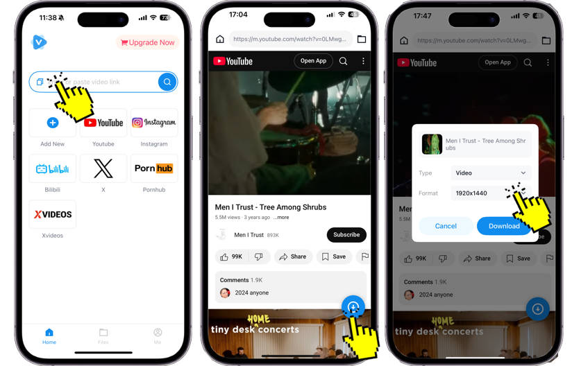 Steps to use Vsave app to convert youtube to mp4 1080p