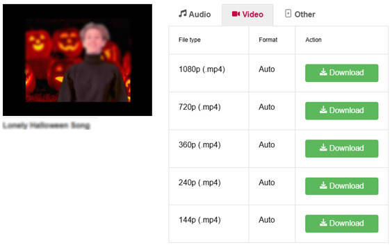 Select 1080p video resolution on Y2Mate